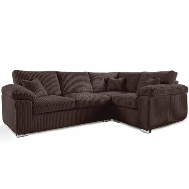 Furnishings For Less UK Delta Large 4 Seater Corner Sofa Right Hand Facing Jumbo Cord L Shape in Brown - image 1
