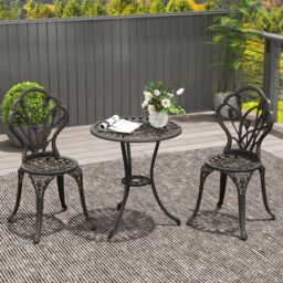 OUTSUNNY 3 Piece Bistro Set, Aluminium Garden Furniture with Umbrella Hole in Bronze