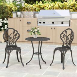 OUTSUNNY 3 Piece Bistro Set, Aluminium Garden Furniture with Umbrella Hole in Bronze - thumbnail 9