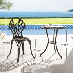 OUTSUNNY 3 Piece Bistro Set, Aluminium Garden Furniture with Umbrella Hole in Bronze - thumbnail 3