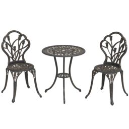 OUTSUNNY 3 Piece Bistro Set, Aluminium Garden Furniture with Umbrella Hole in Bronze - thumbnail 2