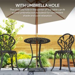 OUTSUNNY 3 Piece Bistro Set, Aluminium Garden Furniture with Umbrella Hole in Bronze - thumbnail 7