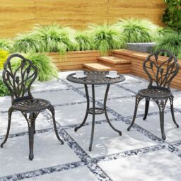OUTSUNNY 3 Piece Bistro Set, Aluminium Garden Furniture with Umbrella Hole in Bronze - thumbnail 8