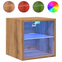 Berkfield Home TV Wall Cabinet with LED Lights Artisan Oak 30x28.5x30 cm in Brown - thumbnail 3