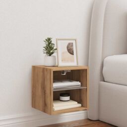 Berkfield Home TV Wall Cabinet with LED Lights Artisan Oak 30x28.5x30 cm in Brown - thumbnail 4