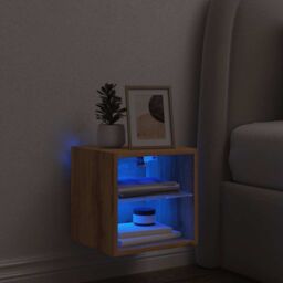Berkfield Home TV Wall Cabinet with LED Lights Artisan Oak 30x28.5x30 cm in Brown - thumbnail 5