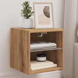 Berkfield Home TV Wall Cabinet with LED Lights Artisan Oak 30x28.5x30 cm in Brown - thumbnail 6