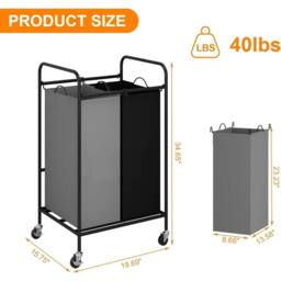 VOGREX 2 Section Laundry Hamper 80L Laundry Sorter Cart Laundry Basket in Black - Size: Medium - thumbnail 2
