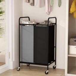 VOGREX 2 Section Laundry Hamper 80L Laundry Sorter Cart Laundry Basket in Black - Size: Medium - thumbnail 1