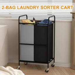 VOGREX 2 Section Laundry Hamper 80L Laundry Sorter Cart Laundry Basket in Black - Size: Medium - thumbnail 5