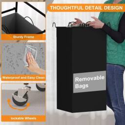 VOGREX 2 Section Laundry Hamper 80L Laundry Sorter Cart Laundry Basket in Black - Size: Medium - thumbnail 4