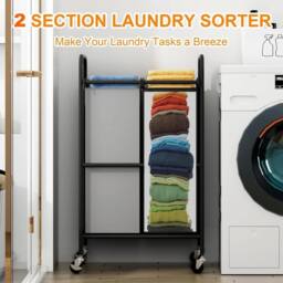VOGREX 2 Section Laundry Hamper 80L Laundry Sorter Cart Laundry Basket in Black - Size: Medium - thumbnail 3