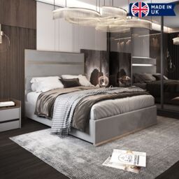 KDMD Comfyzone Upholstered Soft Velvet Metal Designer Bed Frame in Grey - Size: Super King - thumbnail 1