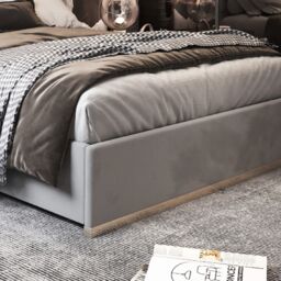 KDMD Comfyzone Upholstered Soft Velvet Metal Designer Bed Frame in Grey - Size: Super King - thumbnail 4