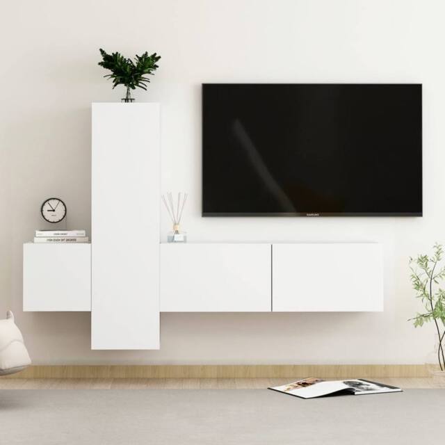 Berkfield Home 3 Piece TV Cabinet Set White Engineered Wood - image 1