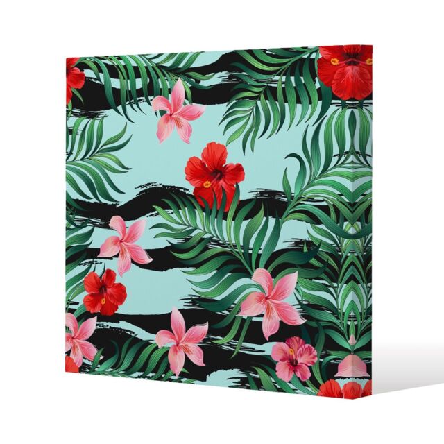 Benjamin Tate Design Red & Pink Tropical Plants (Canvas Print) / 114 x 114 x 4cm in Natural - Size: 114 x 114 x 4 cm - image 1