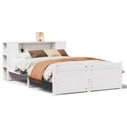 Berkfield Home Bookcase Bed Frame Wax Brown 90x190 cm Single Solid Wood Pine in White - Size: King - thumbnail 2