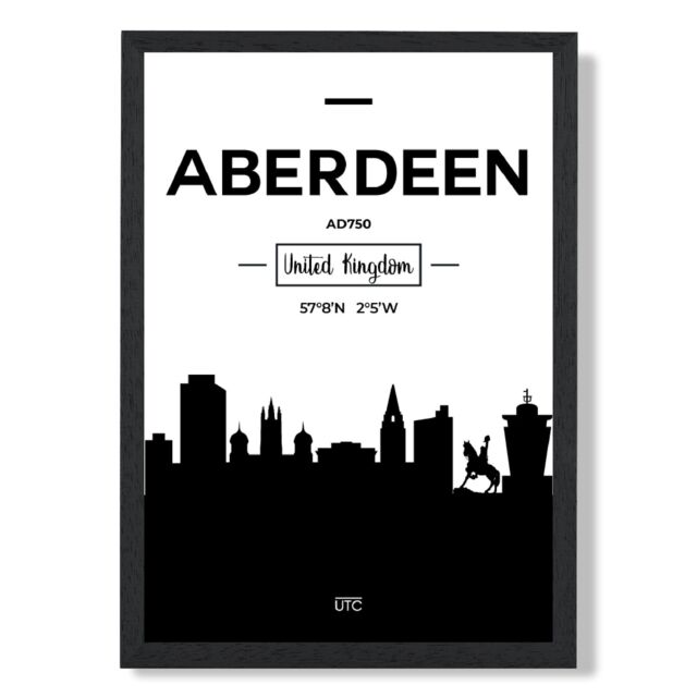 ARTZE Aberdeen Black & White City Skyline Framed Print SIZE: A3 with Black Frame - Size: A4 - image 1