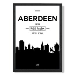 ARTZE Aberdeen Black & White City Skyline Framed Print SIZE: A3 with Black Frame - Size: A4 - thumbnail 1