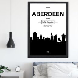 ARTZE Aberdeen Black & White City Skyline Framed Print SIZE: A3 with Black Frame - Size: A4 - thumbnail 2