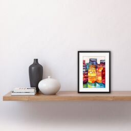 "Artery8 Wall Art Print Coloured Glass Canning Jars Still Life Watercolour Painting Artwork Framed 9X7 Inch in Black - Size: W7"" x H9""" - thumbnail 2