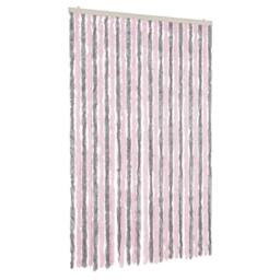 Berkfield Home Fly Curtain Silver Grey & Pink 118x220 cm Chenille - thumbnail 2