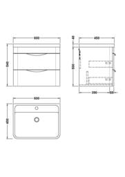 Balterley Aldershawe 2 Drawer Unit, Ceramic Basin, 600mm, Pebble Grey, Wall Hung in Grey - thumbnail 3