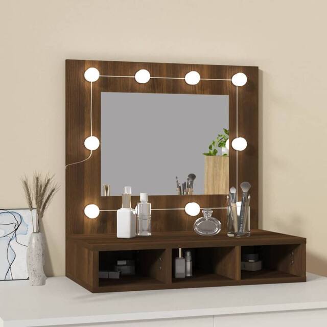 Berkfield Home Mirror Cabinet with LED Brown Oak 60x31.5x62 cm - image 1