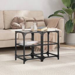 Berkfield Home Coffee Tables with Transparent Glass Top 2 pcs 30x30x45 cm Steel - Size: 30 x 30 x 45 cm - thumbnail 2