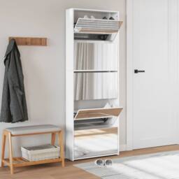 Berkfield Home Shoe Cabinet with Mirror 5-Layer High Gloss White 63x17x169.5 cm - thumbnail 3