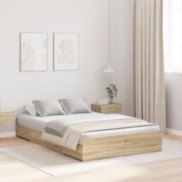 Berkfield Home Storage Bed Frame with Drawer with Headboard with Storage Sonoma oak 120 x 190 cm MDF in Brown - thumbnail 1