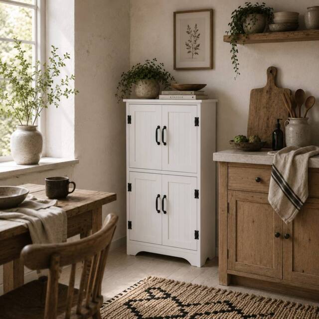 Wyld Haus Rifa White Tall Storage Cabinet with Adjustable Shelves & Four Doors - image 1