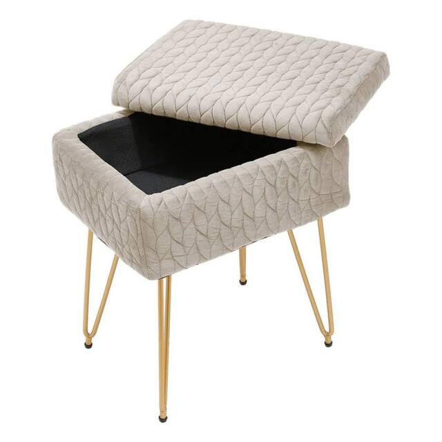 KORVIXA Beige Velvet Storage Ottoman Stool Gold Hairpin Legs Vanity Stool - Size: 100 cm x 100 cm - image 1