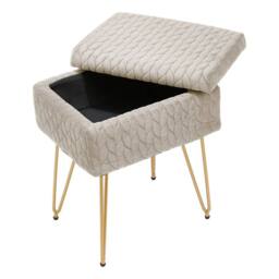 KORVIXA Beige Velvet Storage Ottoman Stool Gold Hairpin Legs Vanity Stool - Size: 100 cm x 100 cm
