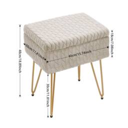 KORVIXA Beige Velvet Storage Ottoman Stool Gold Hairpin Legs Vanity Stool - Size: 100 cm x 100 cm - thumbnail 2