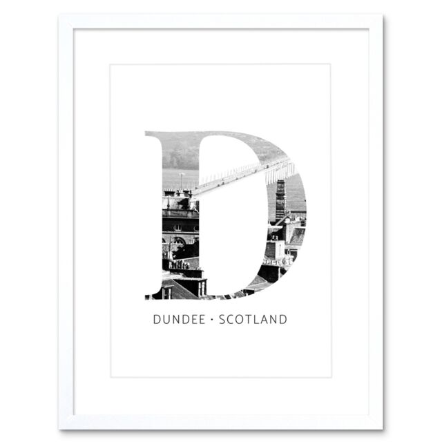 "Artery8 Wall Art Print Scotland Dundee Letter Framed in White - Size: W7"" x H9""" - image 1