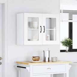 Berkfield Home Kitchen Wall Cabinet with Glass Door Kalmar White Engineered Wood - thumbnail 2