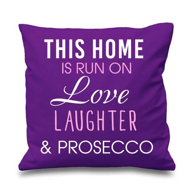 "60 SECOND MAKEOVER Purple Cushion Cover This Home Is Run By Love Laughter & Prosecco 16"" x 16"" Mum Friend Gift Decorative Cushion Home"