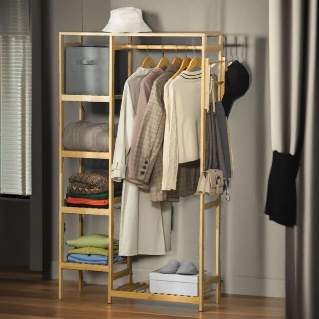 Pirlo Plush Bamboo 155CM Tall Open Wardrobe With Shelves in Natural - image 1