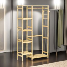 Pirlo Plush Bamboo 155CM Tall Open Wardrobe With Shelves in Natural - thumbnail 2