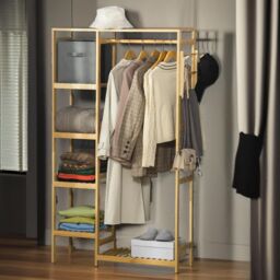 Pirlo Plush Bamboo 155CM Tall Open Wardrobe With Shelves in Natural - thumbnail 1