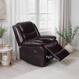 Furnishings For Less UK Cortland Leather Look Single Seater Armchair Manual Reclining Brown - thumbnail 3
