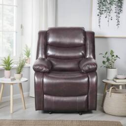 Furnishings For Less UK Cortland Leather Look Single Seater Armchair Manual Reclining Brown - thumbnail 1