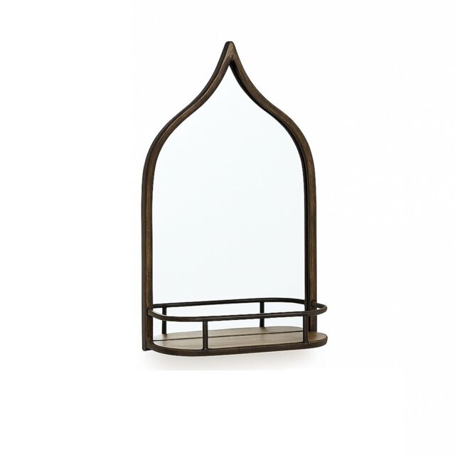 Melody Maison Rustic Metal Arched Mirror With Gold Shelf - 48cm X 30cm in Metallic Gold - Size: 48 cm X 30 cm - image 1