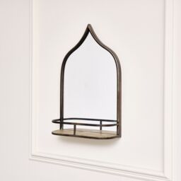 Melody Maison Rustic Metal Arched Mirror With Gold Shelf - 48cm X 30cm in Metallic Gold - Size: 48 cm X 30 cm - thumbnail 6