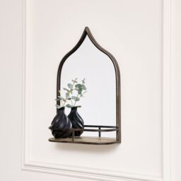 Melody Maison Rustic Metal Arched Mirror With Gold Shelf - 48cm X 30cm in Metallic Gold - Size: 48 cm X 30 cm - thumbnail 4