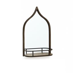 Melody Maison Rustic Metal Arched Mirror With Gold Shelf - 48cm X 30cm in Metallic Gold - Size: 48 cm X 30 cm - thumbnail 1