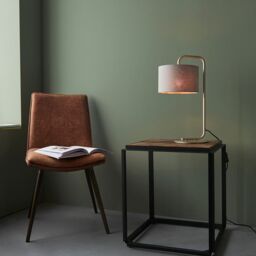 Loops Satin Champagne Table Lamp Light - 23cm Grey Fabric Cylinder Shade - Desk Light - thumbnail 3
