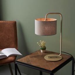 Loops Satin Champagne Table Lamp Light - 23cm Grey Fabric Cylinder Shade - Desk Light - thumbnail 4