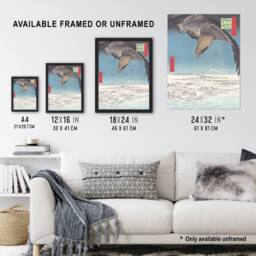 "Artery8 Hawk Over Plain Fukagawa Vintage Japan Wall Art Print Hiroshige in Blue - Size: W18"" x H24""" - thumbnail 3